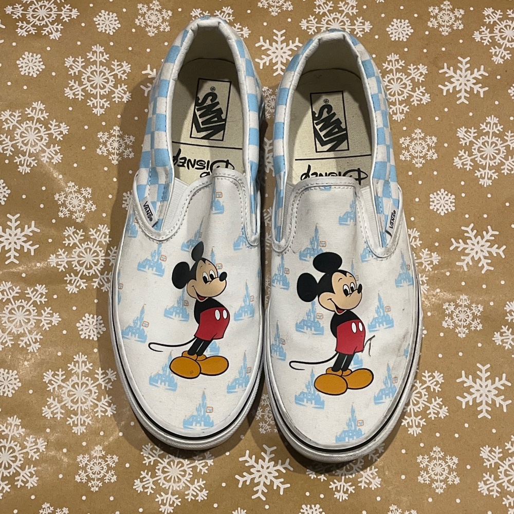 Vans Disney Mickey Mouse White and Blue Slip-Ons